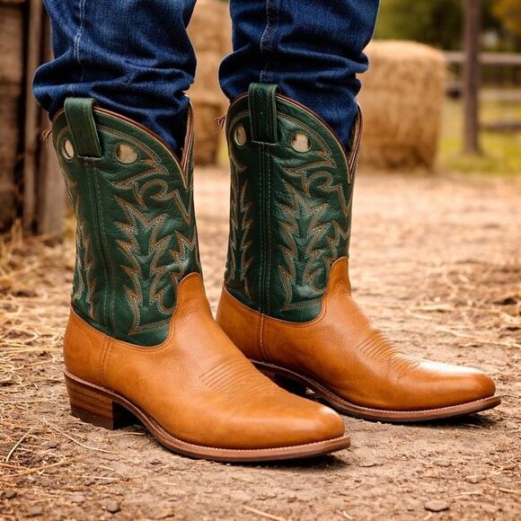 Double H Aero Glide 7 1100 Green/Tan Western Cowboy Leather Boots Mens Size  10B